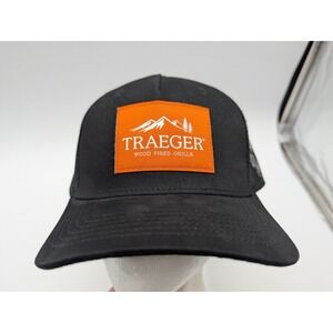Traeger Wood Fired Grills Trucker Hat Black Orange Logo Patch Snapback Cap